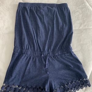 Floral Lace Navy Jumpsuit Playsuit Romper Tube Top